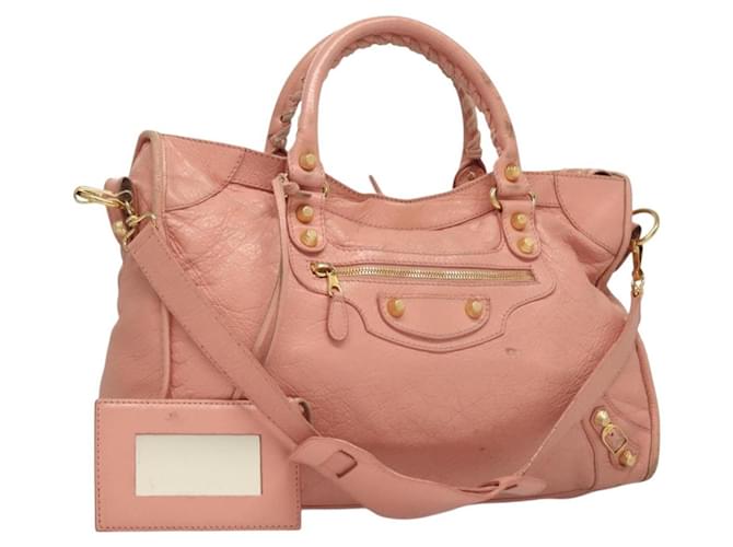 BALENCIAGA The Giant City Hand Bag Leather 2way Pink Gold