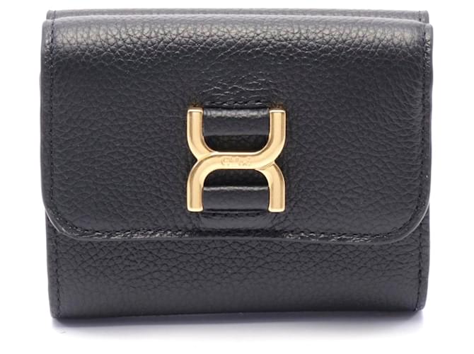 Chloé Chloe Marcie Small Trifold Leather Wallet Black Pony