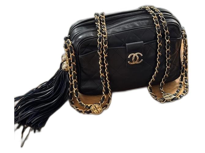 Chanel Vintage Camera Bag with Tassel Navy blue Leather ref