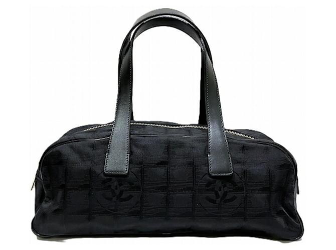 Chanel New Travel Line Mini Boston Bag Black Leather Nylon ref