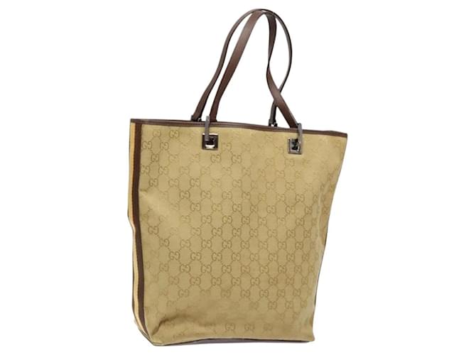 GUCCI GG Canvas Tote Bag Beige Brown Silver 31243 Auth ki5927