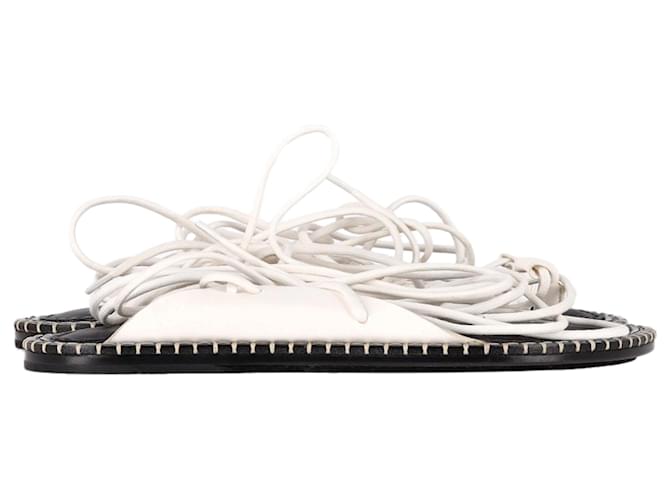 ANN DEMEULEMEESTER white narrow tie 未使用品 Ann Demeulemeester Self-Tie Flat Sandals in White Leather ref