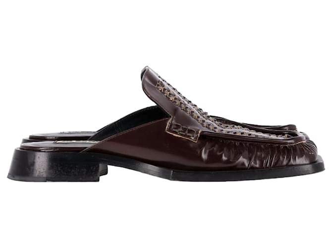 Jil Sander Corsaro Braided Accent Mules in Brown Leather Red ref