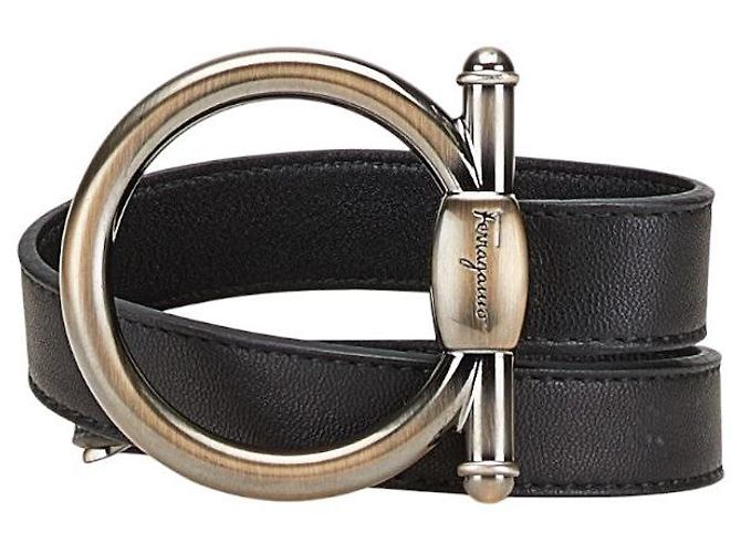 Salvatore Ferragamo Gancini Leather Metal Belt Black ref  display picture 3