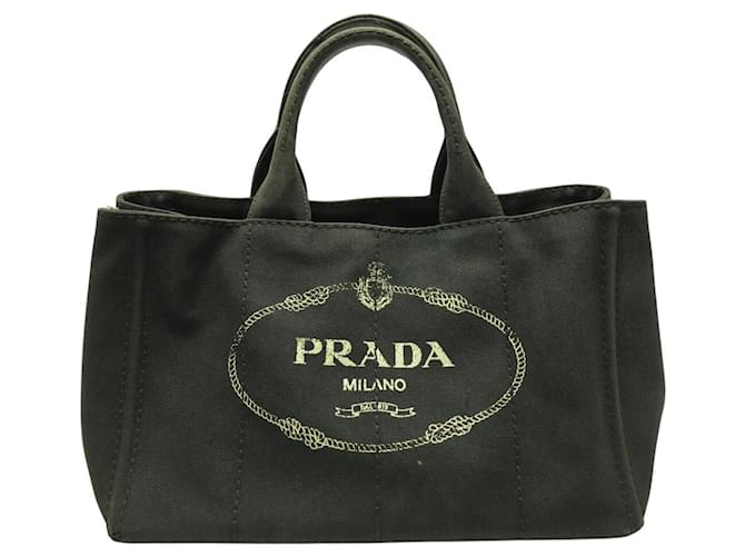 PRADA LOGO BLACK CANVAS TOTE BAG 1BG642 Cloth Joli