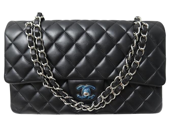 CHANEL 黒 レザー バッグ NEW CHANEL 11.12 TIMELESS CLASSIC MEDIUM BLACK LEATHER HANDBAG ref