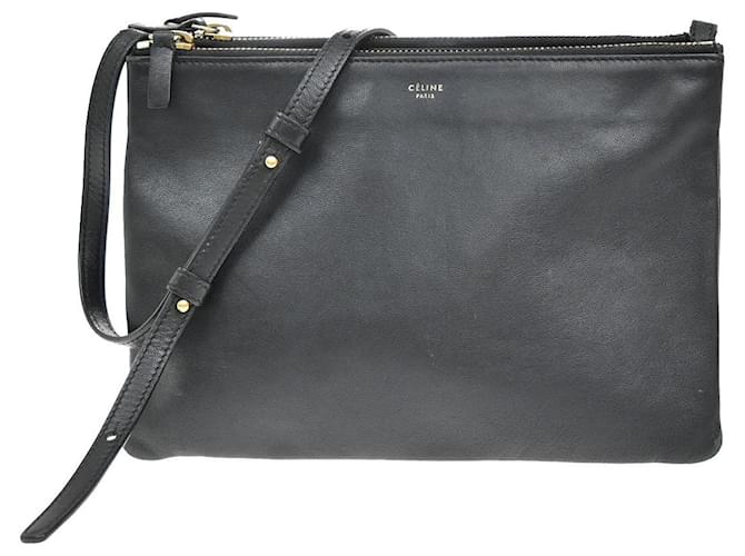 Céline Celine Trio Crossbody Bag Leather Small 23 x x Black