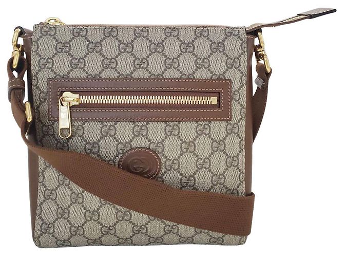 Gucci Men's GG Supreme Canvas Shoulder Bag Brown Black Cloth ref ...