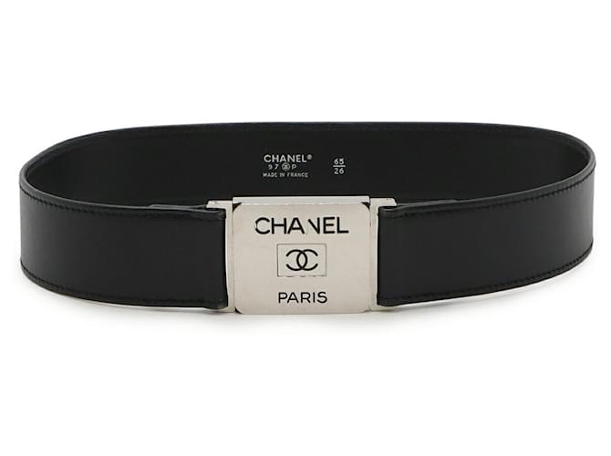 Chanel Coco Mark Leather Black Plate Buckle Belt