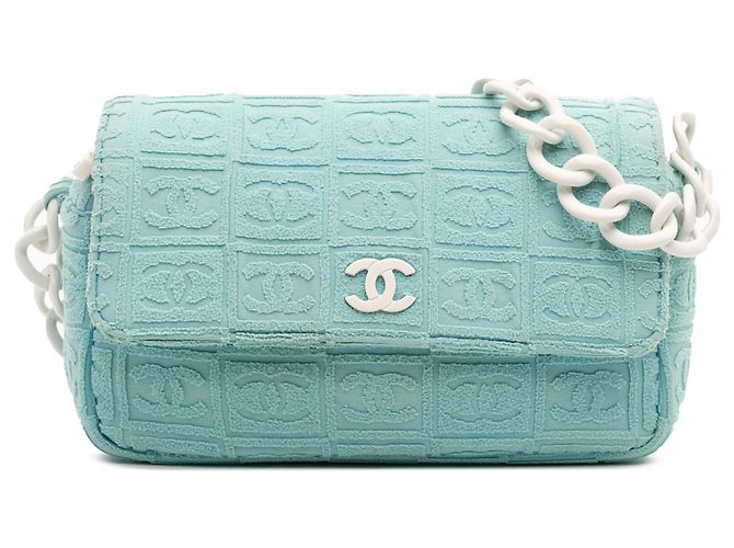 Chanel Blue Terry Cloth Sport Line Flap Cream Cotton ref  display picture 2