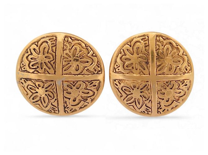 Boucles D'oreilles Vintage Clips Dorées - Bijou Ancien Occasion - Style Rétro Sans Marque