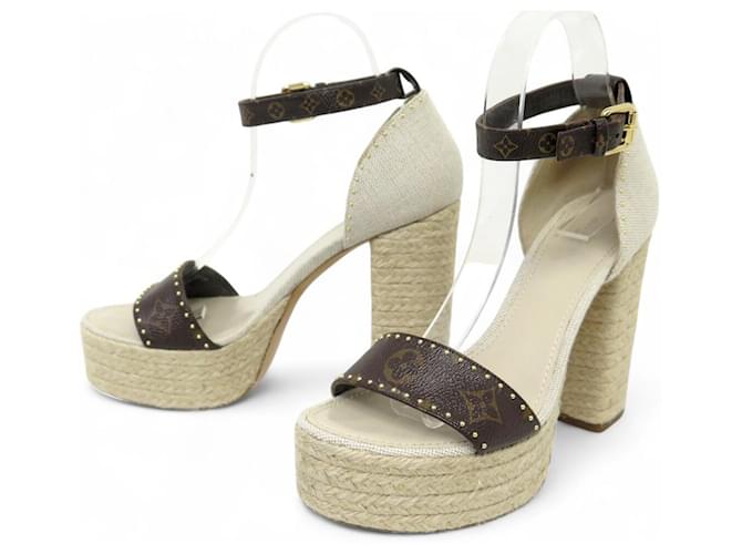 LOUIS VUITTON COASTLINE MONOGRAM ESPADRILLES SANDALS Cloth