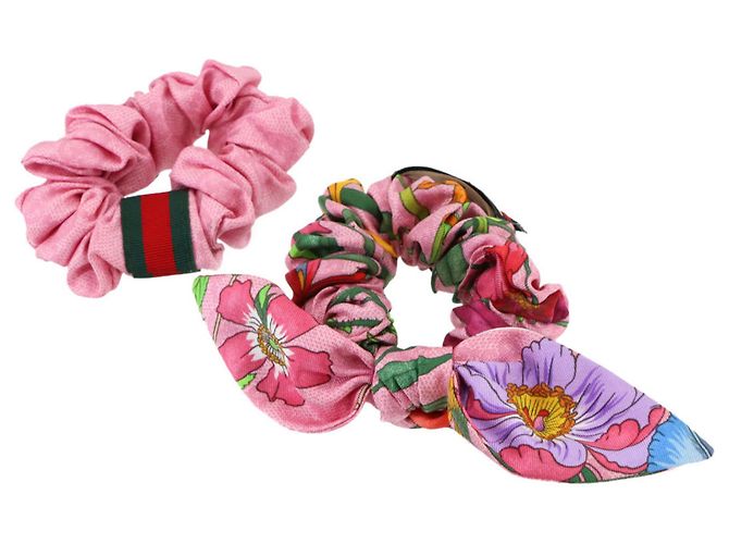 Gucci Flora Print Silk Scrunchie Pink Multiple colors ref  display picture 2