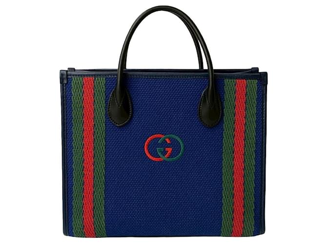 GUCCI Interlocking G Sherry Line Canvas and Leather Handbag Black