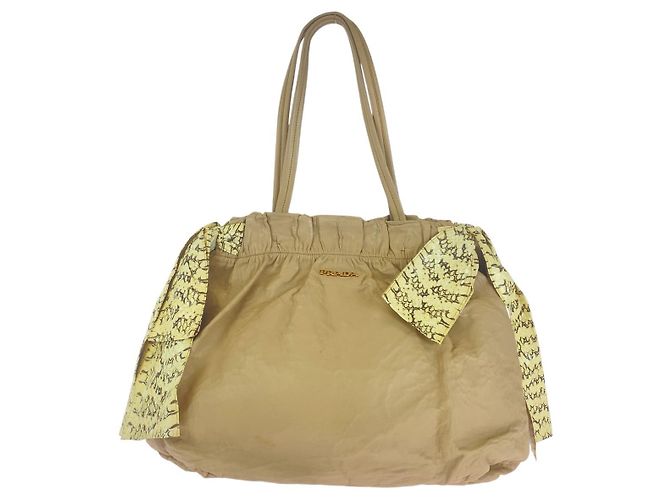 Prada Ribbon Leather Python 2way bag Brown Beige ref.2473313 - Joli Closet