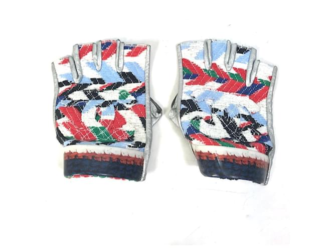 Chanel 16S CC Coco Mark Airline Fingerless Leather Gloves Silvery