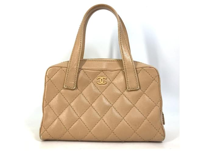 Chanel Wild Stitch Vintage Handbag Beige Leather