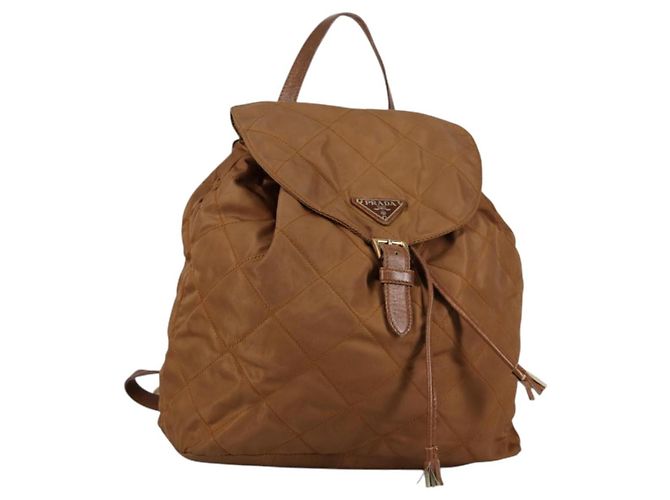 PRADA Backpack Nylon Brown Silver Auth 151544 PRADA Backpack Nylon Brown Gold Auth yk18648 Golden ref  main image 3
