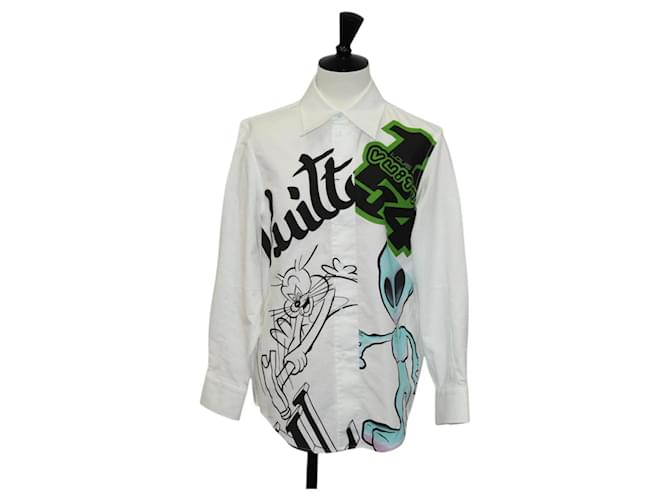 LOUIS VUITTON Printed Shirt And Tie Shirt Cotton White LV Auth