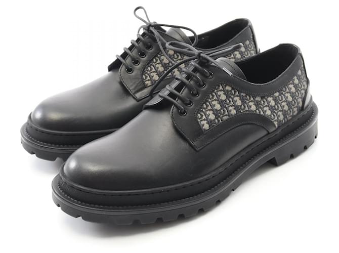 Dior Dior Explorer Oblique Leather Canvas Derby Shoes Black Beige