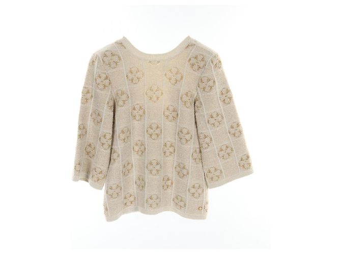 Chanel Clover Wool Nylon Alpaca Knit Top Beige Golden Mohair ref ...