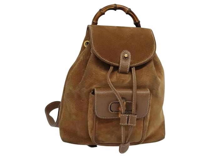 GUCCI Bamboo Backpack Suede Brown Gold 003 58 0030 Auth ep10582