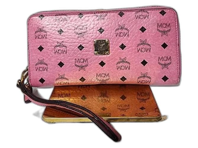 MCM Visetos Reißverschluss Geldbörse Rosa Pink Leder