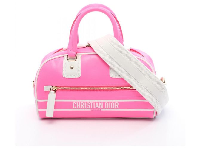 Christian Dior Dior Vibe Mini Bowling Bag Pink White Leather ref