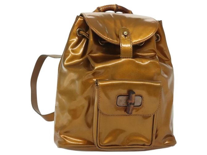 GUCCI Bamboo Mini Backpack Leather Outlet Brown Gold 003 1705 0030 Auth am11663A GUCCI Bamboo Mini Backpack Leather Outlet Brown Gold 003  main image 2