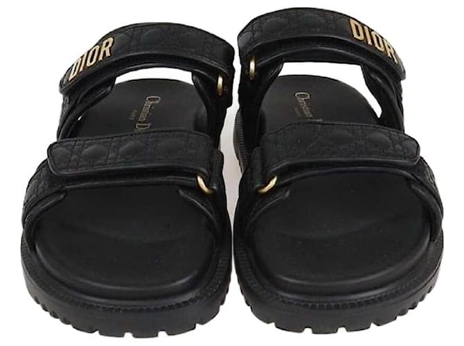 Christian Dior Black Cannage Dioract Flat Sandals Leather ref