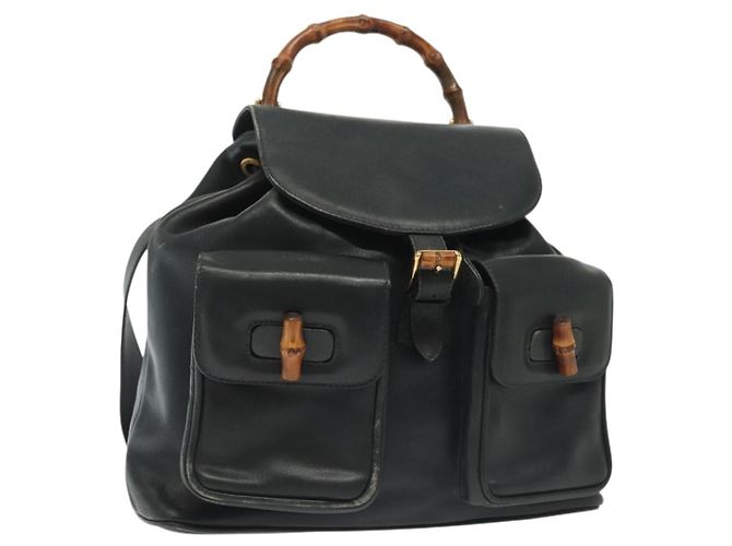 GUCCI Bamboo Backpack Leather Black Gold 003 2058 0016 Auth  display picture 3
