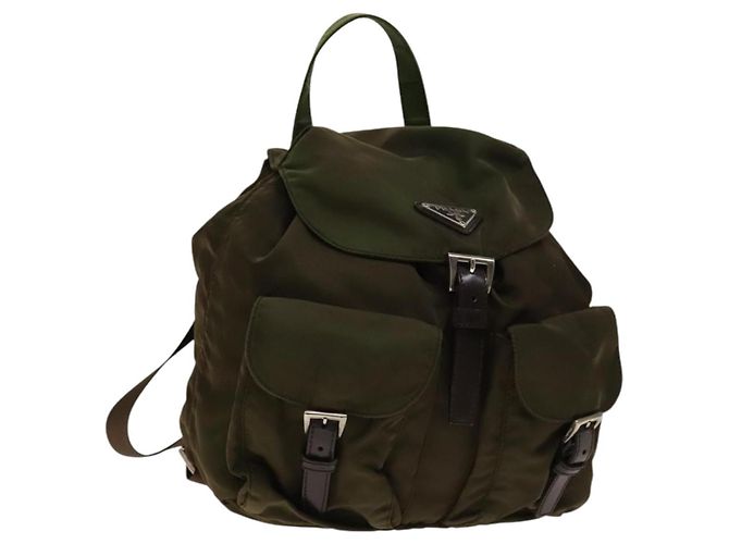 PRADA Backpack Nylon Khaki Silver Auth 140624 Silvery ref  display picture 2