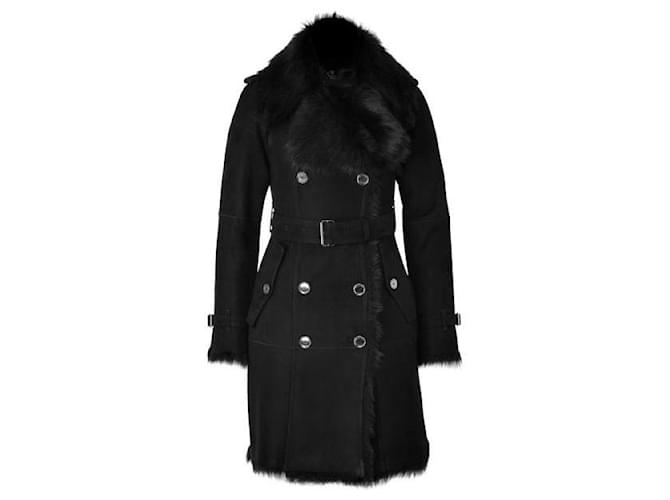 Burberry London Black Lambskin And Fur Hadston Trench Coat ref