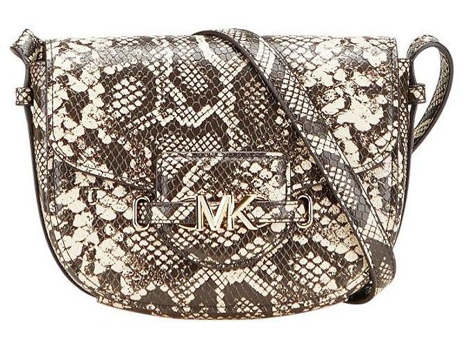 Michael Kors Python Embossed MK Logo Leather Shoulder Bag Brown ref ...
