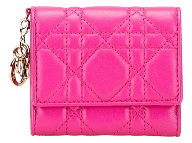 Christian Dior Cannage Lady Lotus Wallet Pink Leather ref.2521426