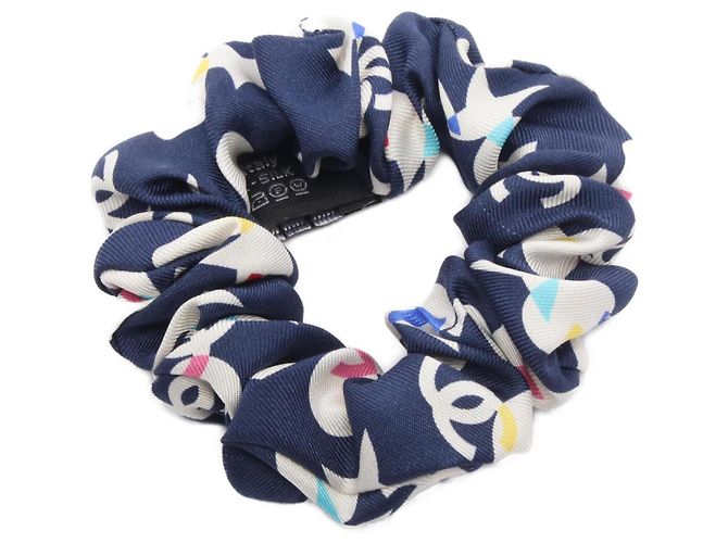Chanel Silk Scrunchie in Multi-colored Navy and White  display picture 1