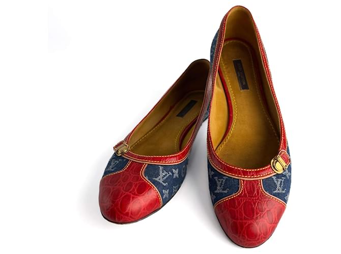 Louis Vuitton Ballet Flats Denim Denim Shoes 38 Bicolor Multiple