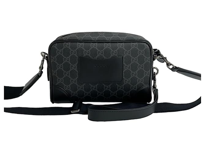 Gucci GG Emblem Small Crossbody Bag Black Leather Plastic ref