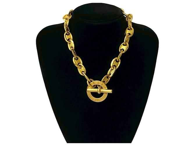 Céline CELINE Vintage Triomphe Circle Logo Toggle Necklace Golden