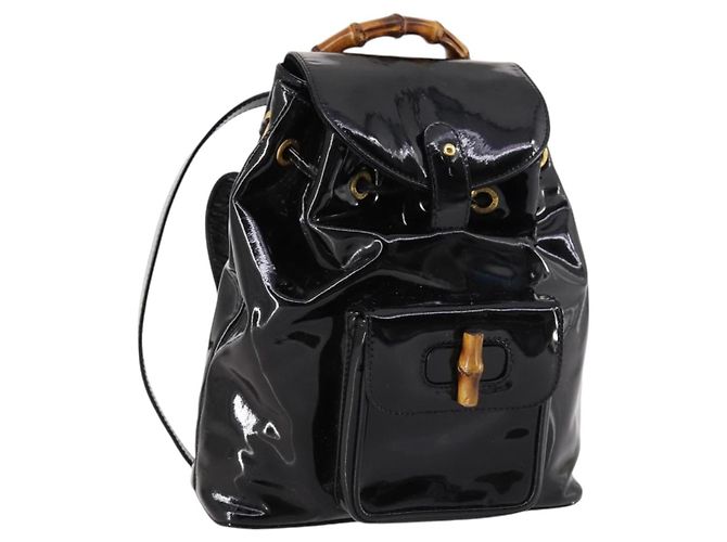GUCCI Bamboo Backpack Enamel Black Gold 003 2058 0030 Auth bs29262 GUCCI Bamboo Backpack Enamel Black Gold 003 2058 0030 Auth  main image 2