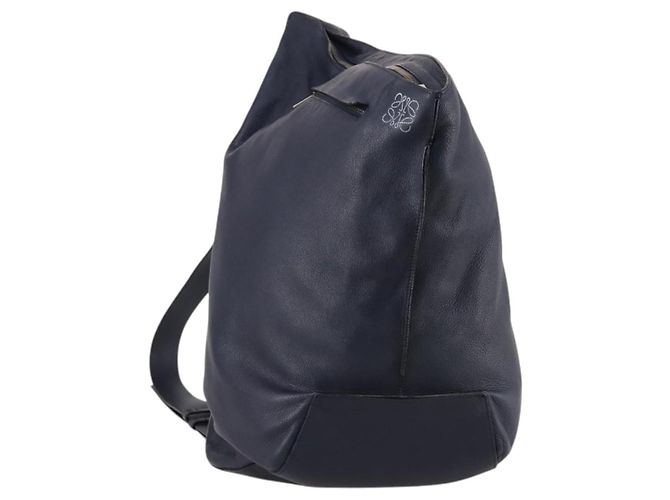 LOEWE Anagram Anton Rucksack aus Leder Navy Silber Auth 