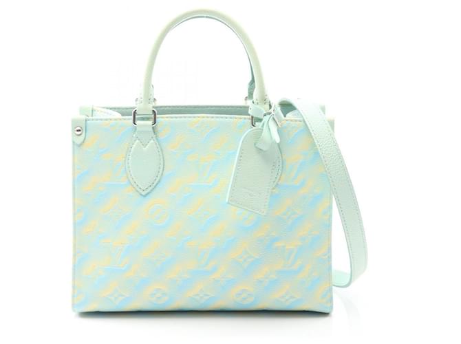 Louis Vuitton On the Go PM Handbag Blue Yellow Cloth