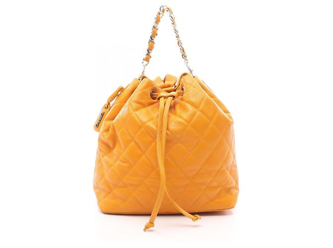 Chanel Matelasse Backpack in Orange Calfskin Leather ref  display picture 1