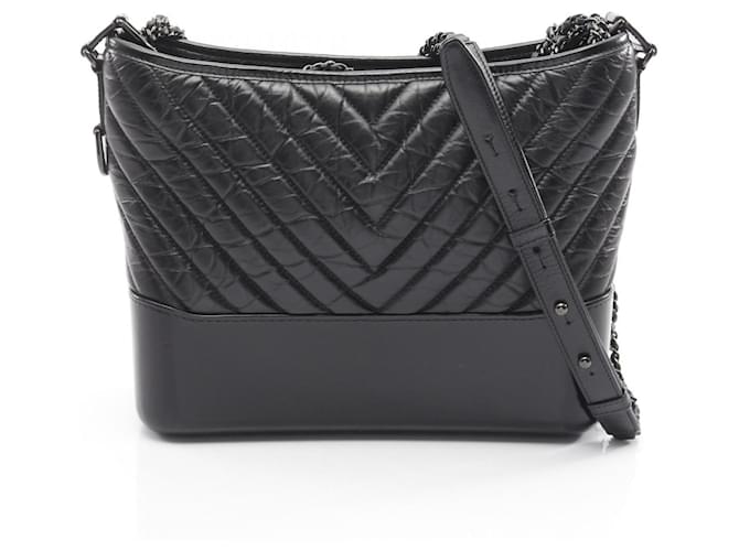 CHANEL Gabrielle de Chanel Large Hobo Shoulder Bag Black Leather
