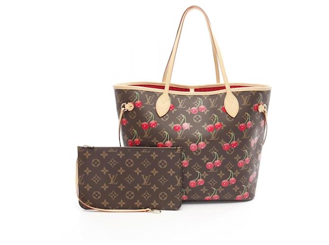 Louis Vuitton LV x TM Neverfull MM Monogram Cherry Tote Bag Brown