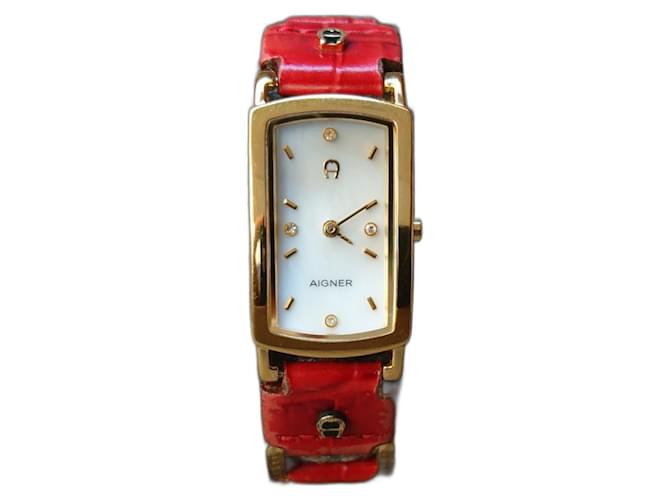 【AIGNER】アイグナー クレモナ A54200 ステンレススチール×レザー 赤 クオーツ アナログ表示 レディース ホワイトシェル文字盤 腕時計 AIGNER】アイグナー クレモナ A54200 ステンレススチール×レザー 赤
