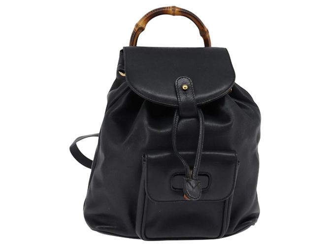 GUCCI Bamboo Backpack Leather Black Gold 003 1705 0030 Auth  display picture 3