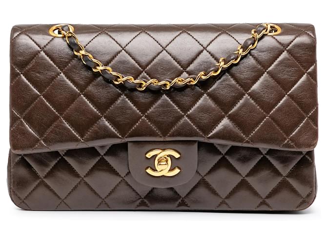 Chanel Brown Medium Classic Lambskin Double Flap Dark brown
