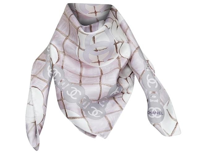 【未使用】CHANEL シルクスカーフ 85cm 美品】CHANEL大判シルクスカーフ□85cmマドモアゼル シルエット 白紺