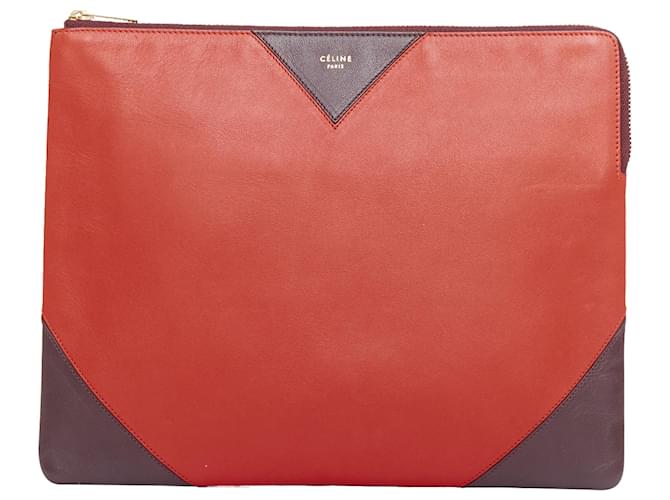 バッグ Celine OldCeline Phoebe Philo Clutch Bag Céline OLD CELINE Phoebe Philo red brown leather bicolour top zip